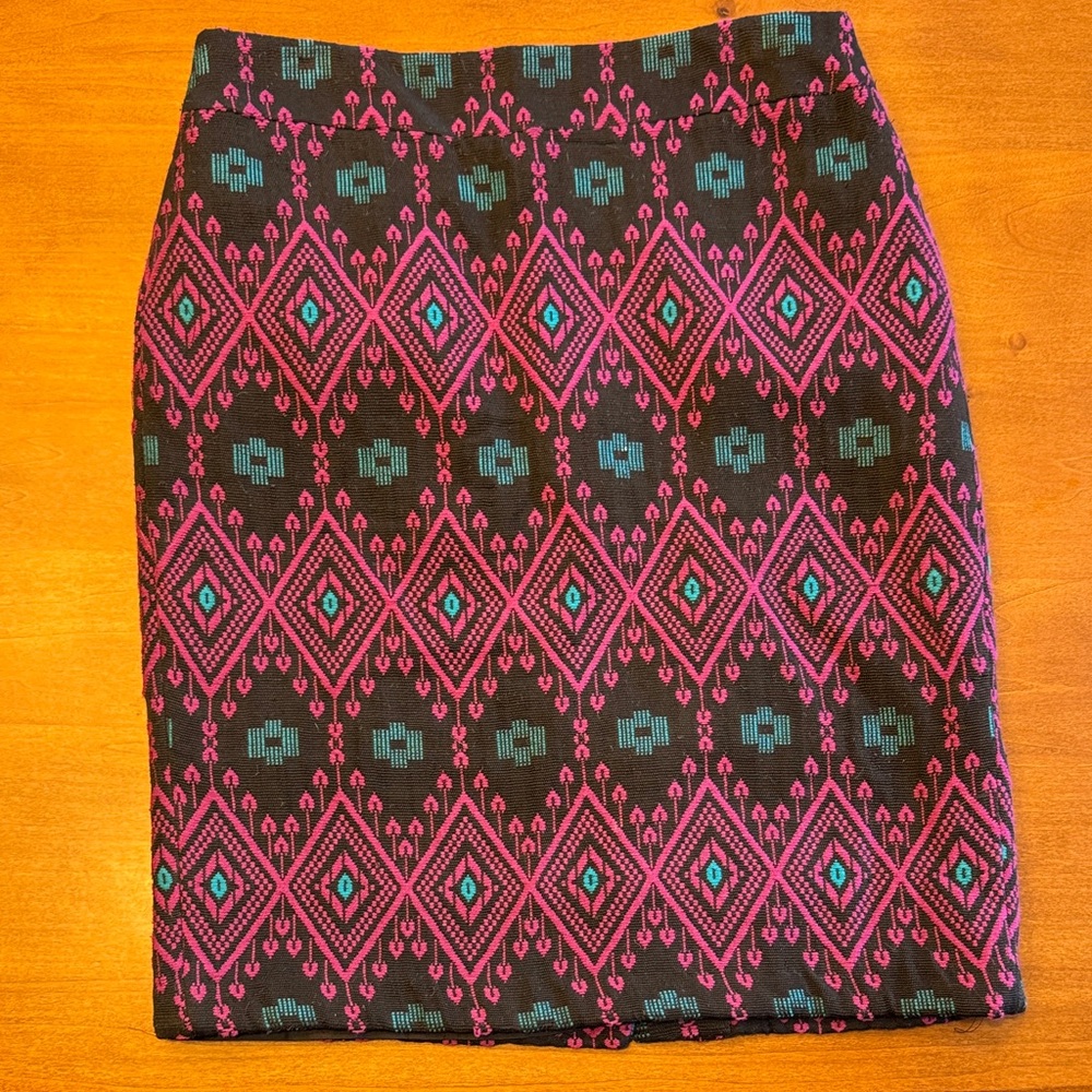 Ann Taylor Pink and Blue Geometric Pencil Skirt